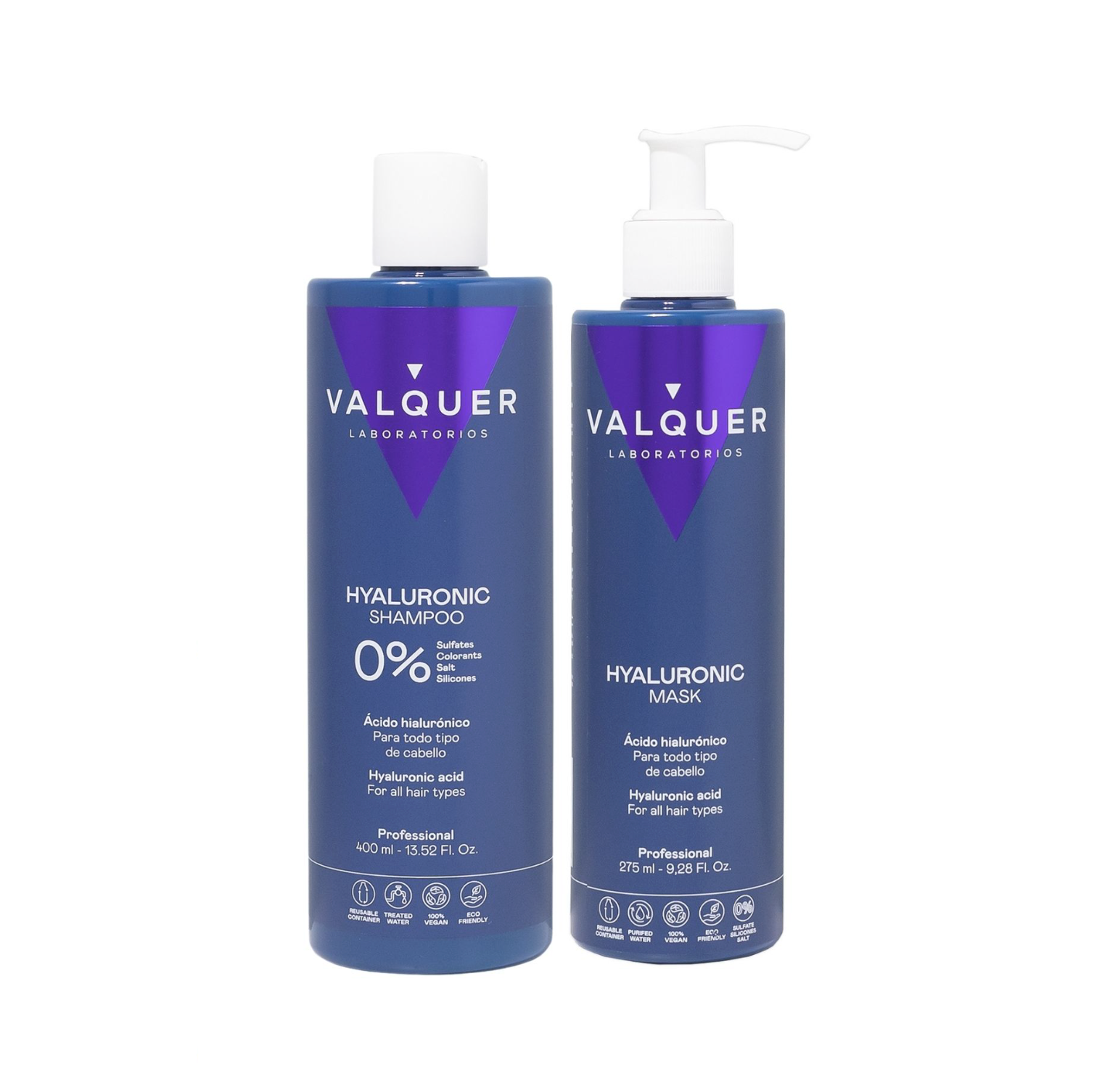 Kit Ácido Hialurónico - Champú y Mascarilla Capilar - Sin Sulfatos - 675 mL