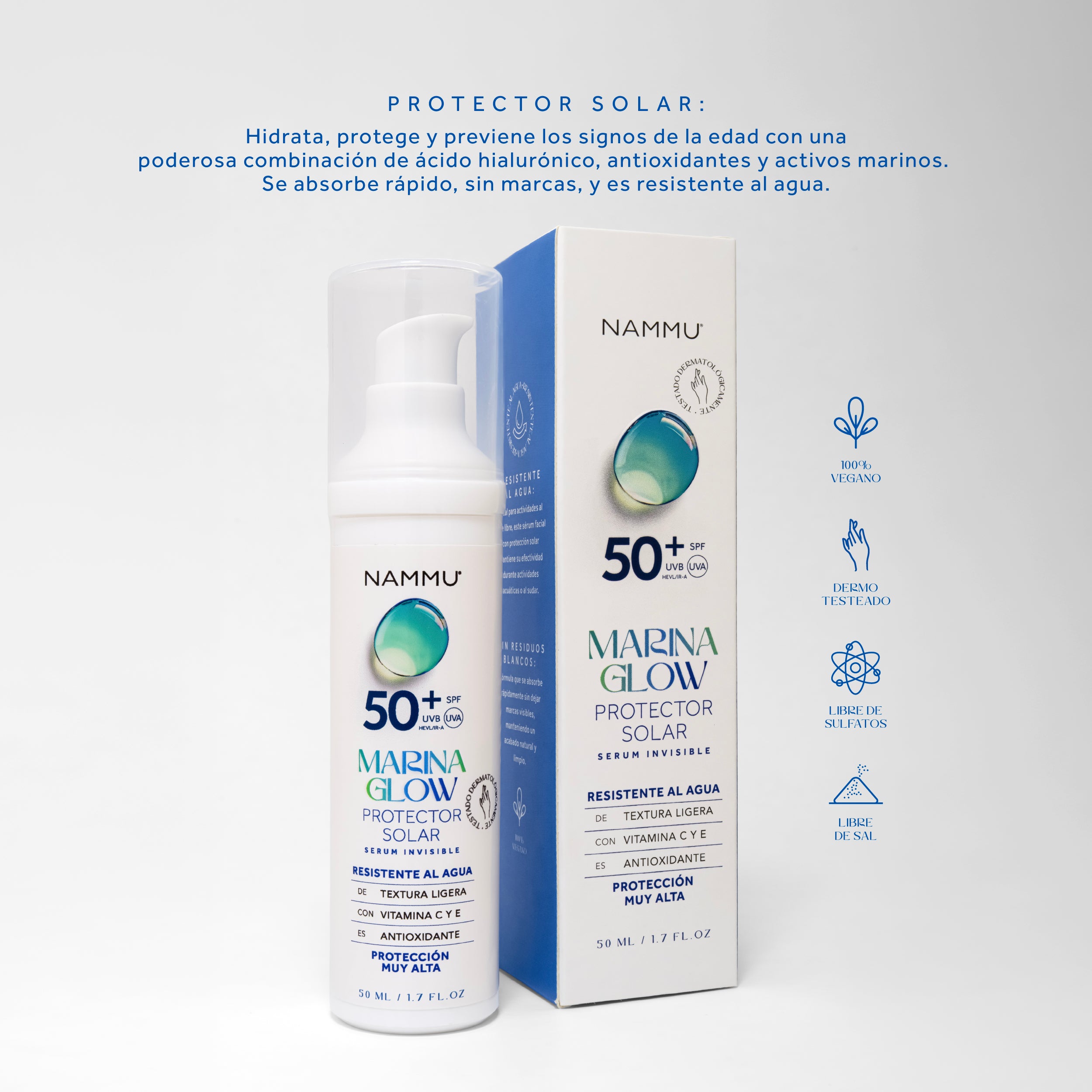 Marina Glow Protector Solar SPF 50 - Hidratante y Antiedad - 50 mL