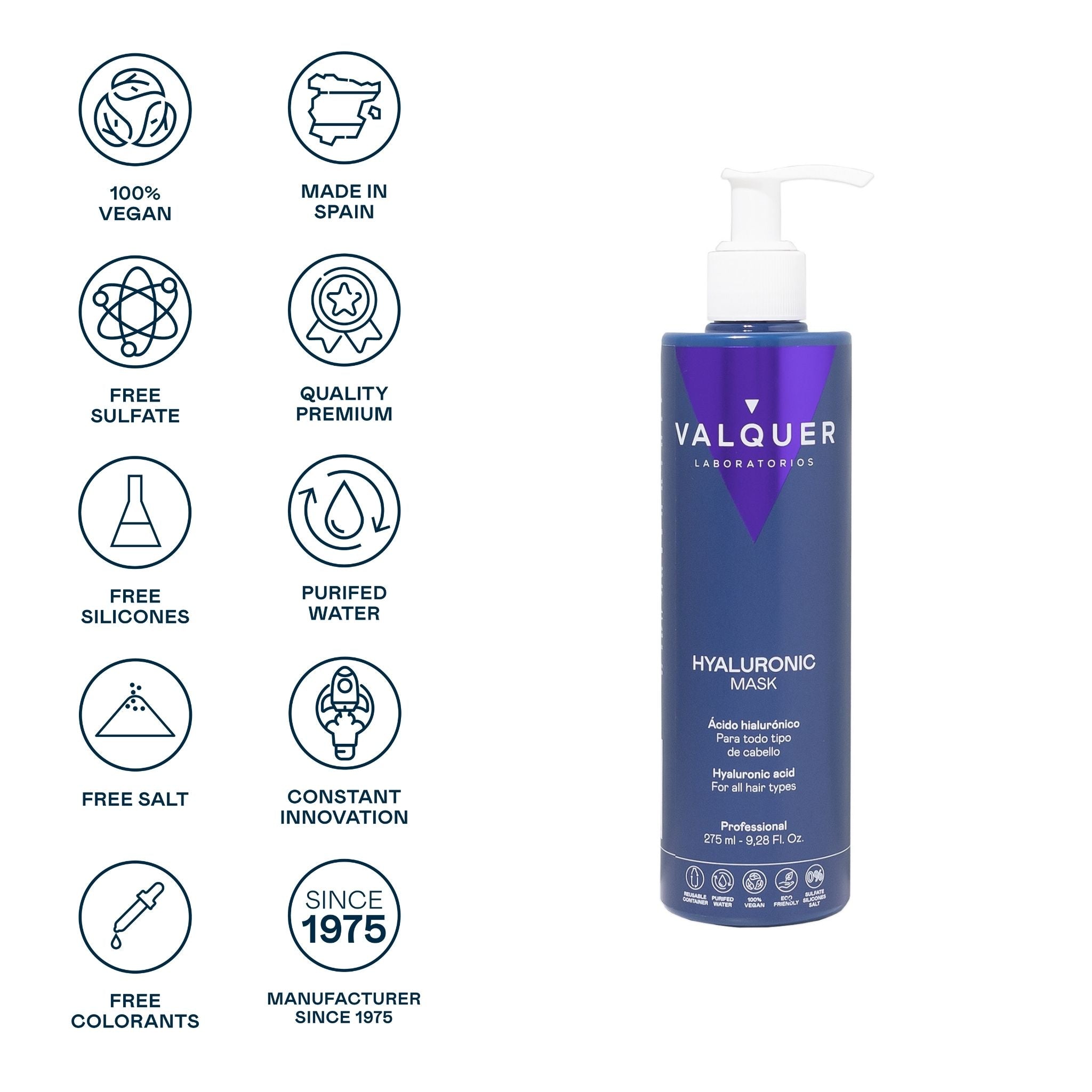 Mascarilla Capilar con Ácido Hialurónico - Sin Sulfatos - 275 mL