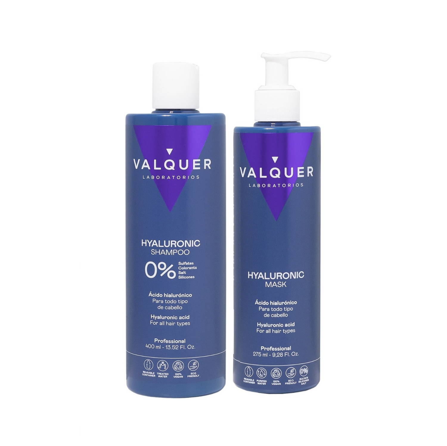 Kit Ácido Hialurónico - Champú y Mascarilla Capilar - Sin Sulfatos - 675 mL